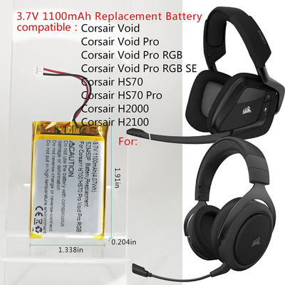 3,7 V 1100 mah Corsair Void Pro / substituição da bateria Corsair Void 523450P