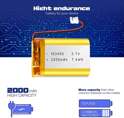 103450 Bateria de íon de lítio 3,7 V 57 g Bateria de íon de lítio recarregável 2.000 mAh