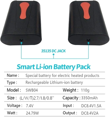 7,4 V 3350 mAH 3C bateria de lítio NCM Almofada de aquecimento operada por bateria