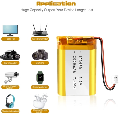 Bateria de íon de lítio recarregável NCM 3,7 V 2000 mAh / Conector de bateria de íon de lítio JST