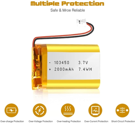 Bateria de íon de lítio recarregável NCM 3,7 V 2000 mAh / Conector de bateria de íon de lítio JST